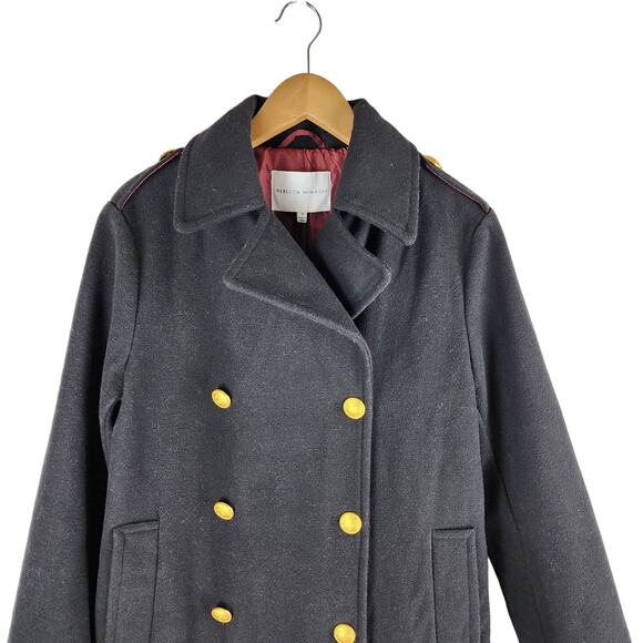 NEW Rebecca Minkoff Officers Double Breasted Wool Blend Coat Black Size M - Picture 3 of 11